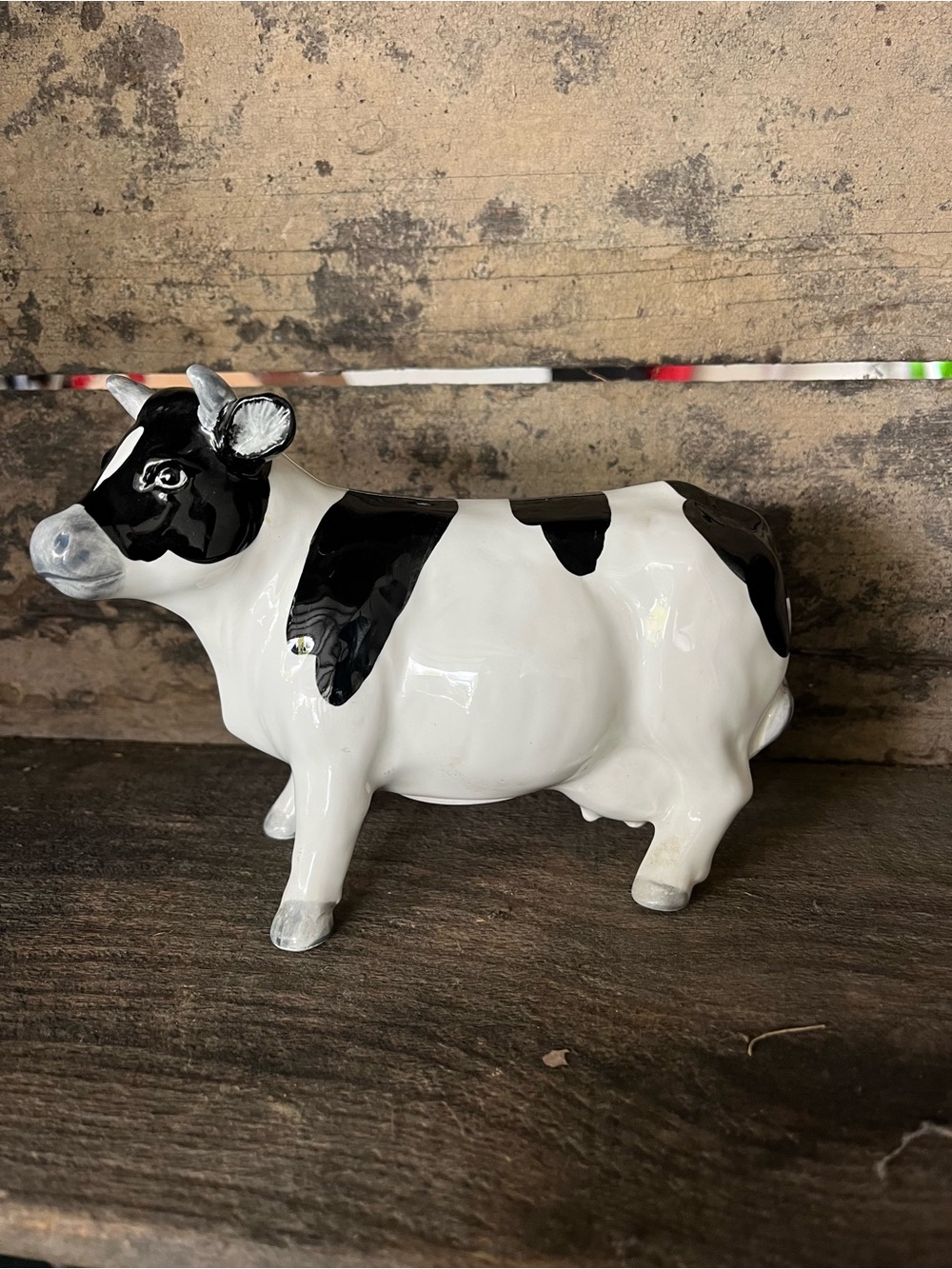 Vintage Ortigiri Ceramic Black & White Cow Bank Made in Japan